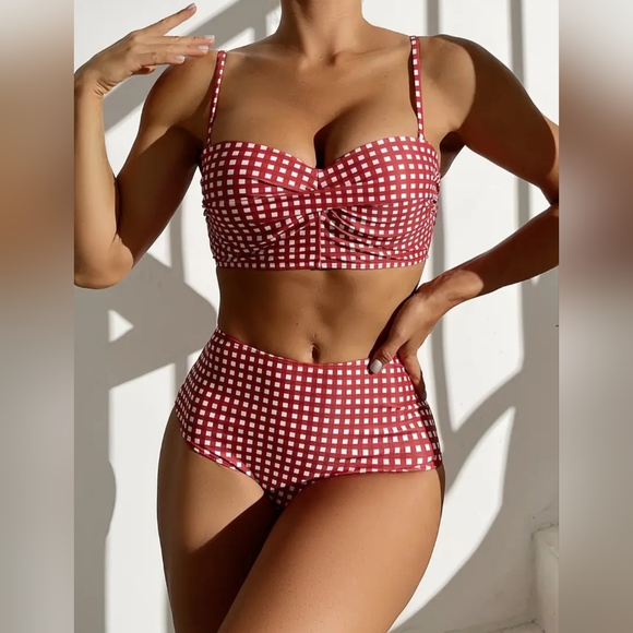 Boutique Other - New, Vintage retro gingham red white swimsuit bathing suit womens Large